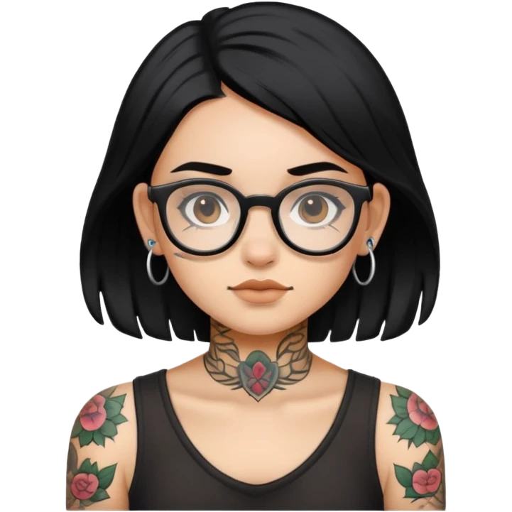young girl with face tattoos wearing glasses and black hair emoji