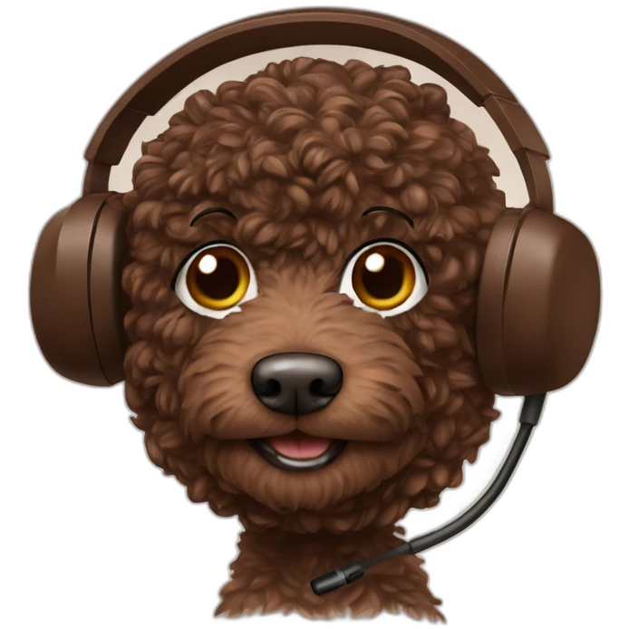 A chocolate colored doodle with a microphone headset emoji