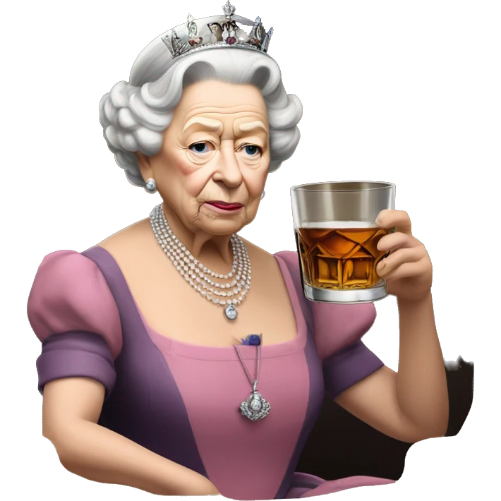 Queen Elizabeth drinking whiskey out of tumbler emoji