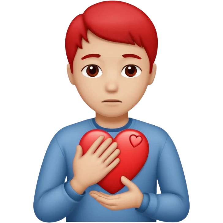 A red emoji that is sad and has a hand making a heart emoji