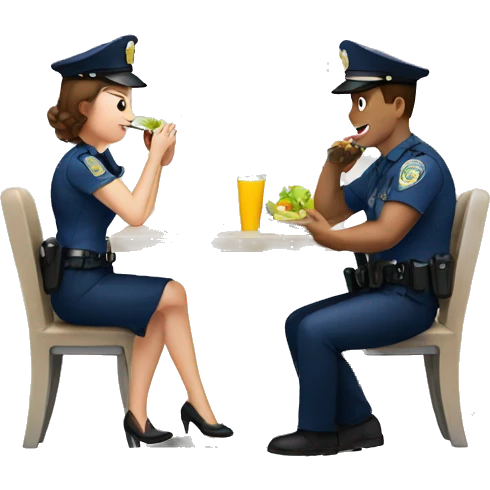 police man and woman sitting at a table, eating lunch emoji