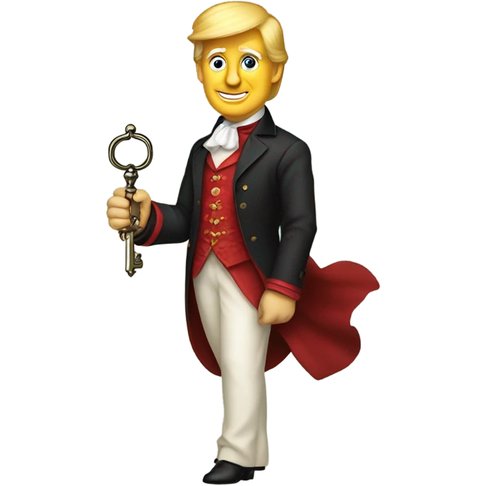 trump Victorian dress elegant red full body, holding big key emoji