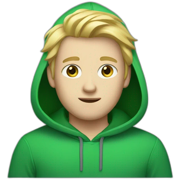white guy with a green hoodie with blonde hair and blue eyes emoji