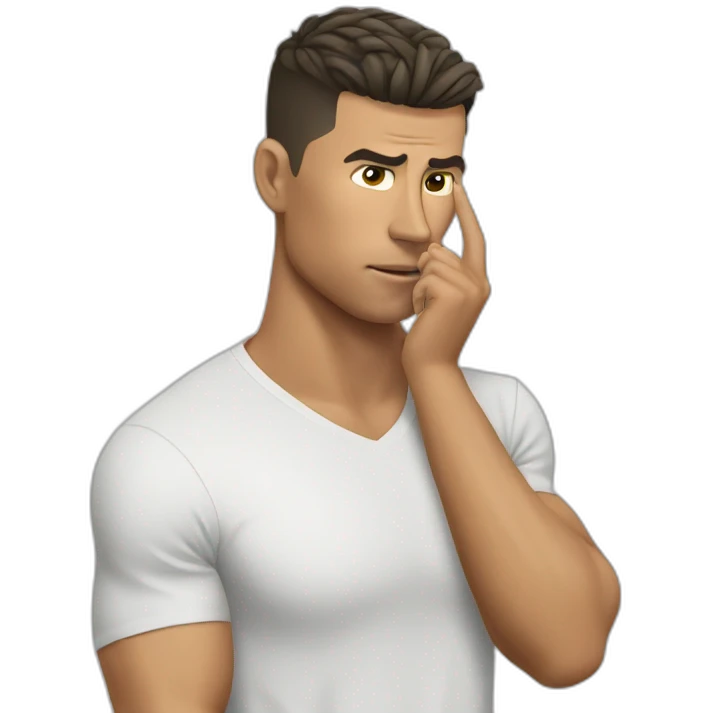 Ronaldo thinking with a finger on his head emoji