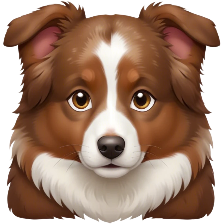 Brown mini Australian shepherd with white in middle of forehead and some white on nose with small brown spots emoji