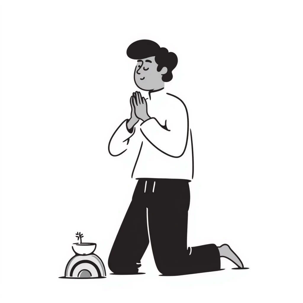 hand-drawn doodle of a man praying emoji