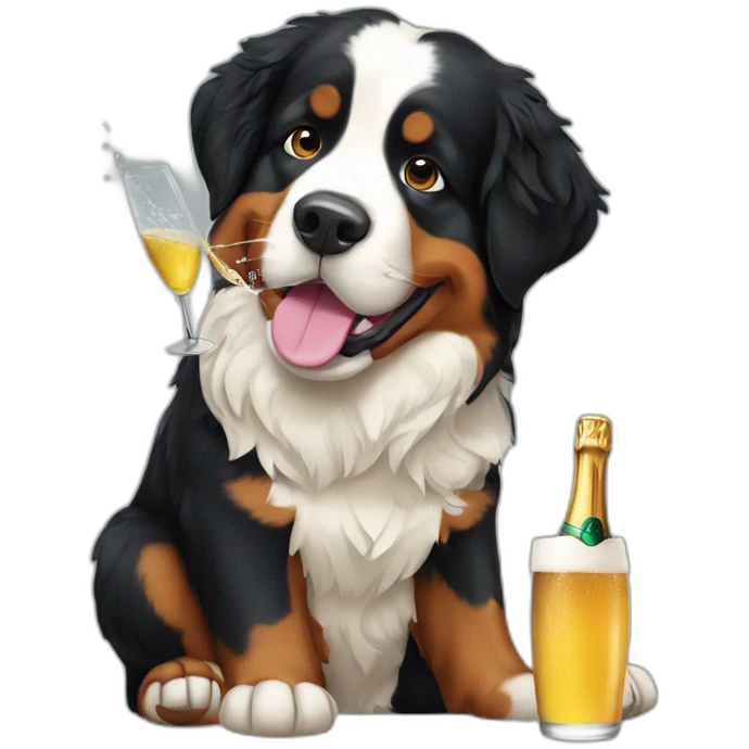 Bernese mountain dog drinking champagne emoji