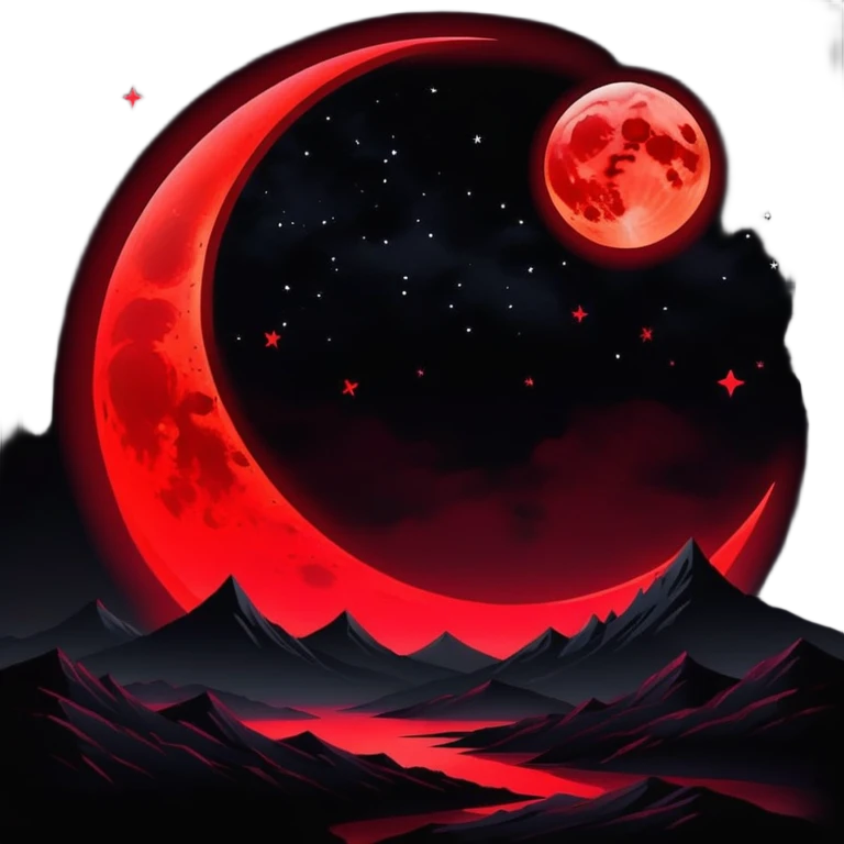 Edgy Black night sky with big Red vibrant neon-crimson-blood-moon Aesthetic Scenery full picture  emoji