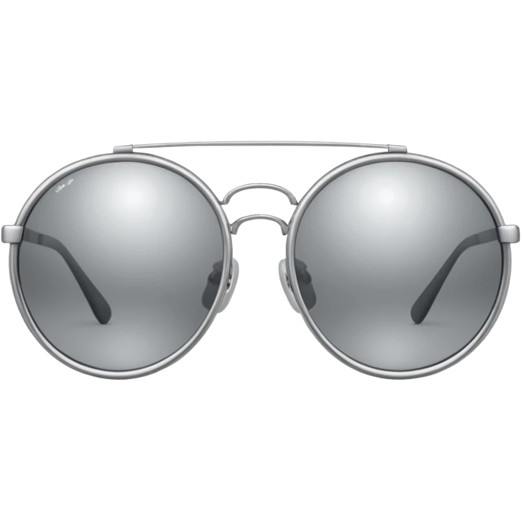 A pair of luxury sunglasses emoji with silver chrome frame, smooth rounded lenses, reflective metallic surface, high-end swag aesthetic, minimal and clean design, iOS emoji style, centered, white background emoji