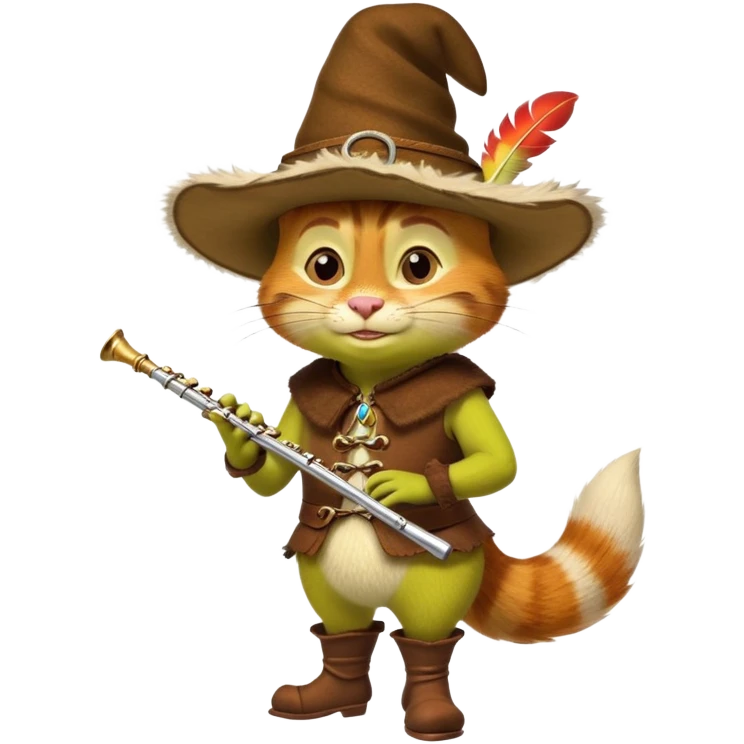Puss in Boots from Shrek with a flute. emoji