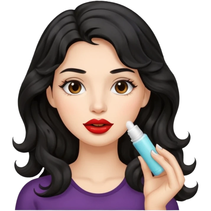 A gorgeous with black wavy hair women applying lipbalm on her brown lips emoji