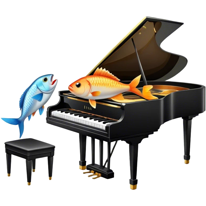 a piano holding a fish emoji