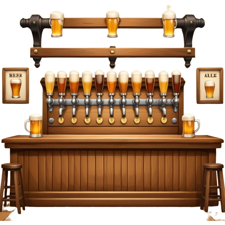classic British pub, cozy and inviting, wooden bar, beer taps, pint of ale, emoji style emoji