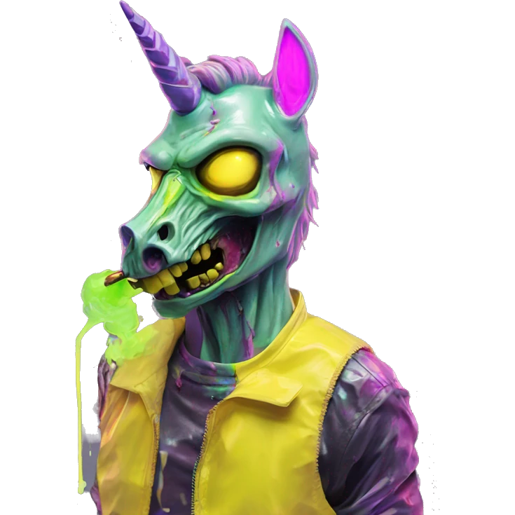 .Zombie_ Vaporwave black holographic oilslick zombie unicorn smoking yellow caution tape  emoji