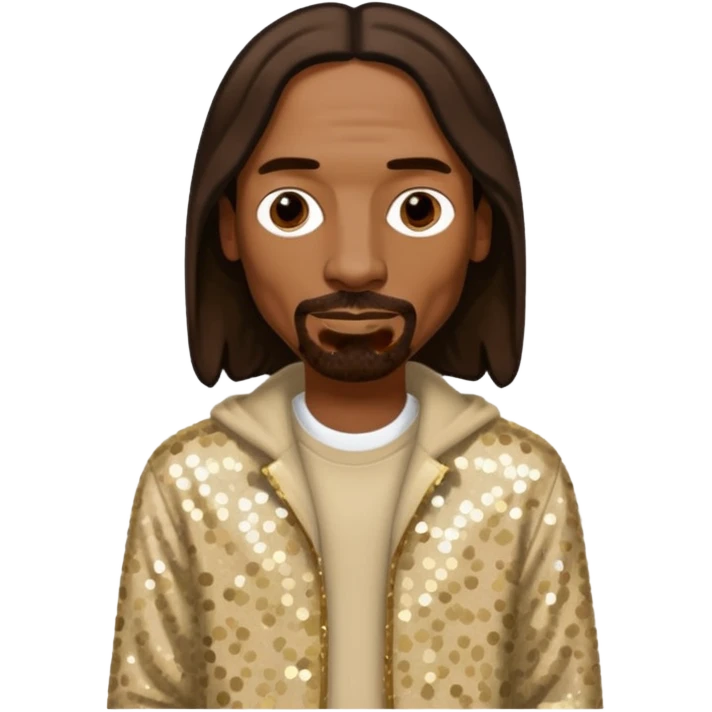 Snoop Dogg with long dark brown hair, beige sequin outfit emoji
