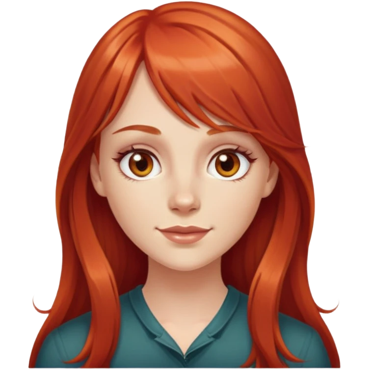 Long red hair white girl with bangs, hazel eyes, dimples  emoji