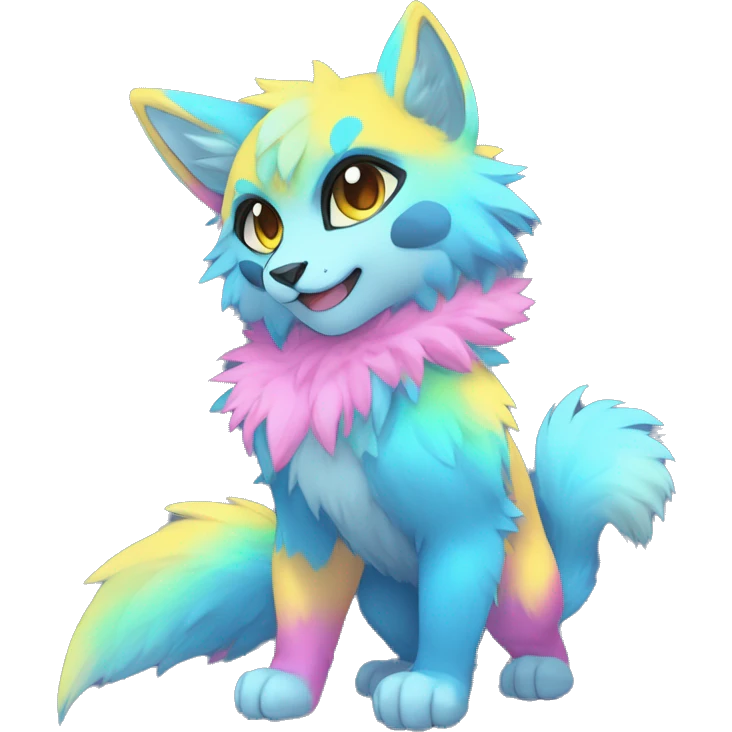 Anthro Fluffy Cool Cute Magical Elemental Shiny Colorful Neon Vibrant Colors Sparkle Kemono-style Chibi Fantasy-Animal-Fakémon-Pokémon-Hybrid Fur Sona Aesthetic Full Body emoji