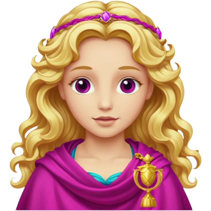 Venus from The Olympians with long golden blonde wavy hair, magenta stola emoji