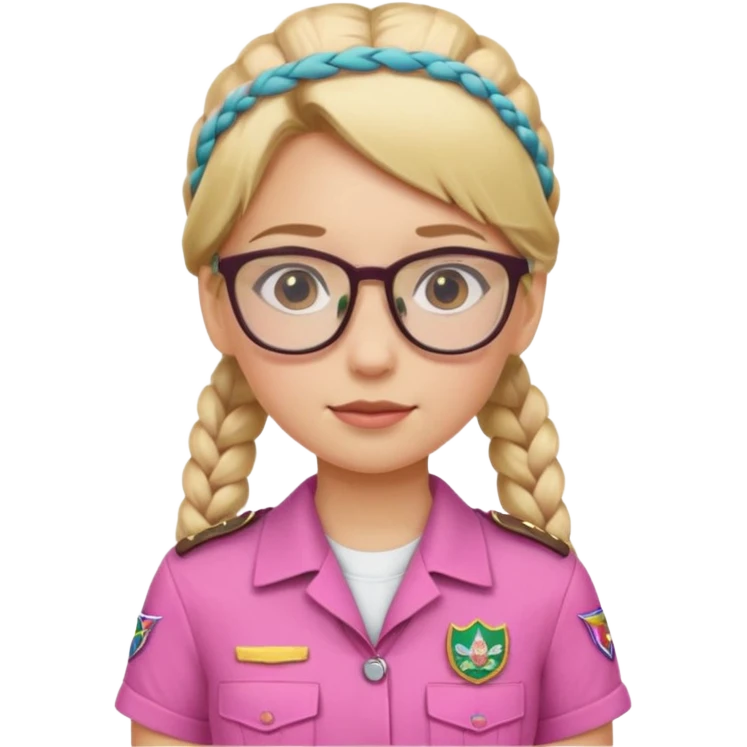 scout girl with pink scout uniform i, blonde braided haired and glassess emoji