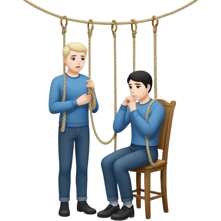 A man standing in the chair and looking at the hanging rope thinking to suicide  emoji