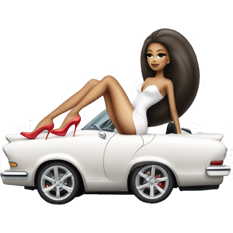 White glamour Girl lying on luxury car wearing stilettos emoji