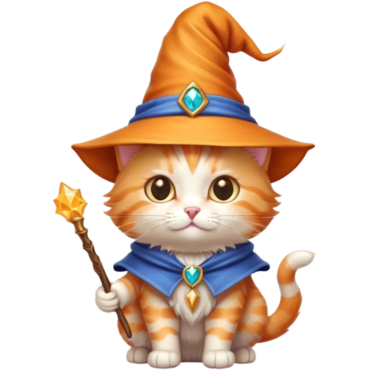 kitty wizard with magic wand and pointy hat emoji