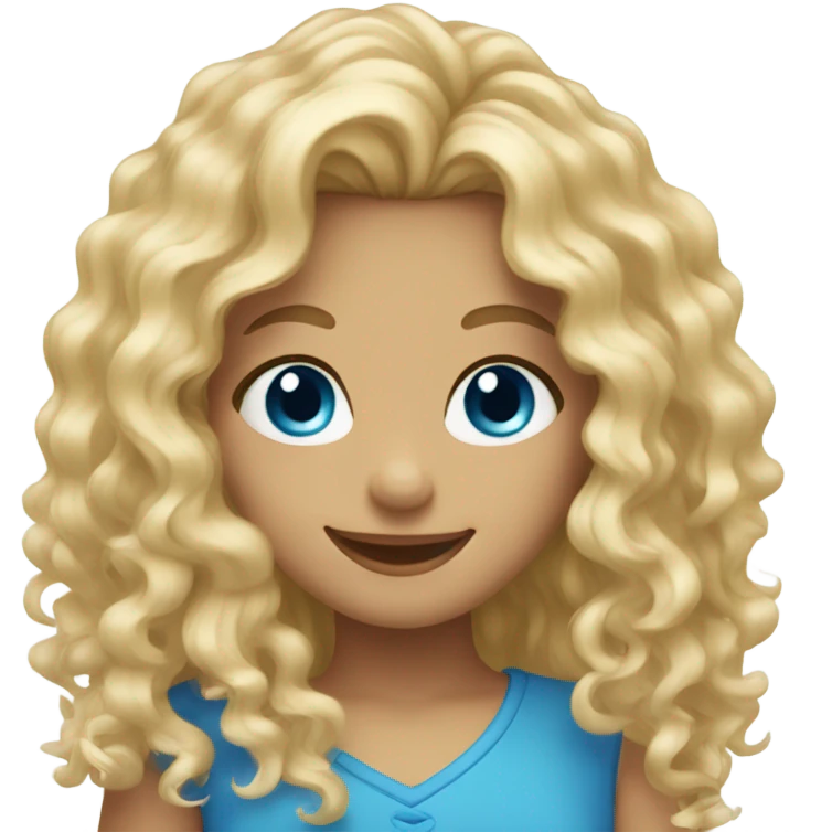 Blue eyed smiling girl with curly blonde long hair emoji