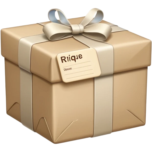 A beige and white christmans gift, with a label that says Rique. emoji