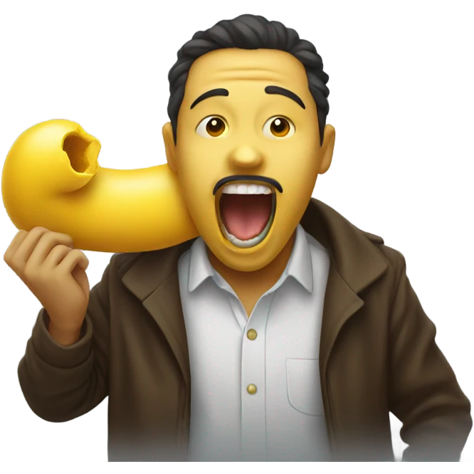 Emoji holding a yellow bone to its open mouth emoji