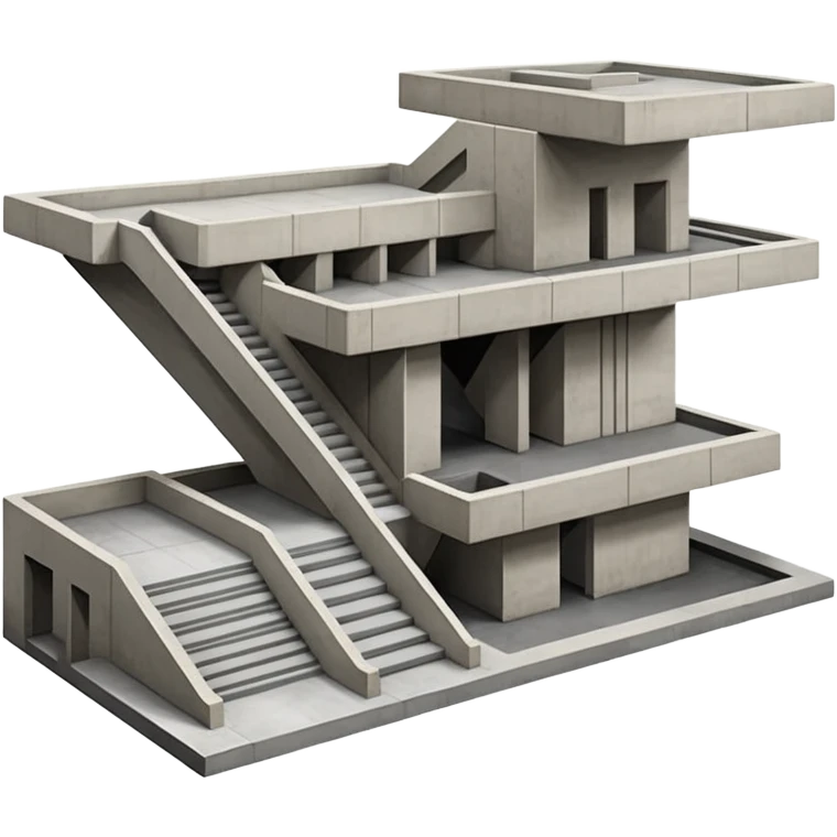 Cutaway view showing underground structure. Concrete walls, rectangular station box, visible staircases going down, platform edges, smooth geometry. No people, no text. Apple-style design emoji