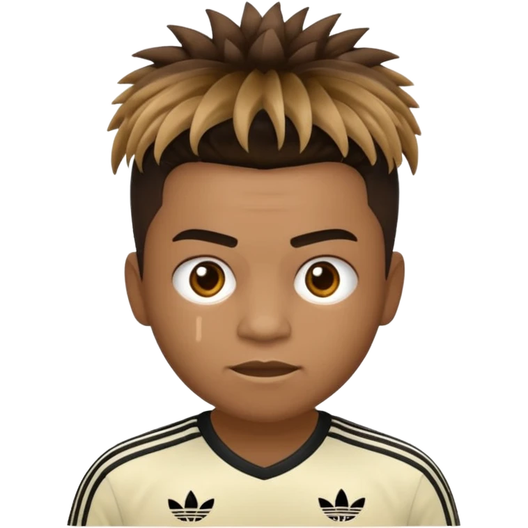 Crie um emoji de um menino com o cabelo castanho claro com uma franja reta e o corte low fade zumbi casaco de gola alta da adidas emoji