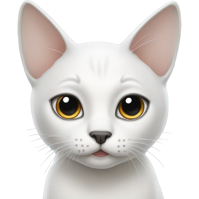 White cat, mole on forehead, gray ears. emoji