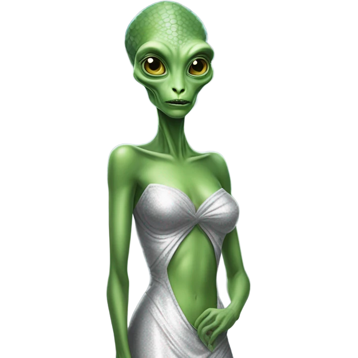 Green Alien reptilian woman in silver dress, full figure emoji