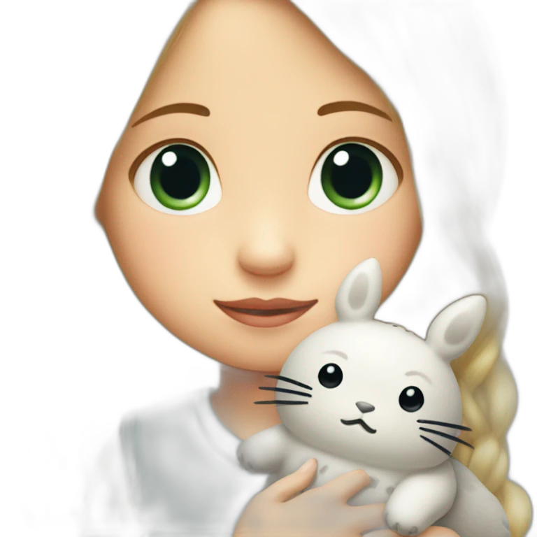 bébé fille blonde décoiffée avec une peluche Totoro  emoji