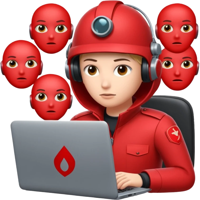 AI Agent red team looking at the laptop very focused trying to come up attacks to stress test the system and find loopholes

 emoji