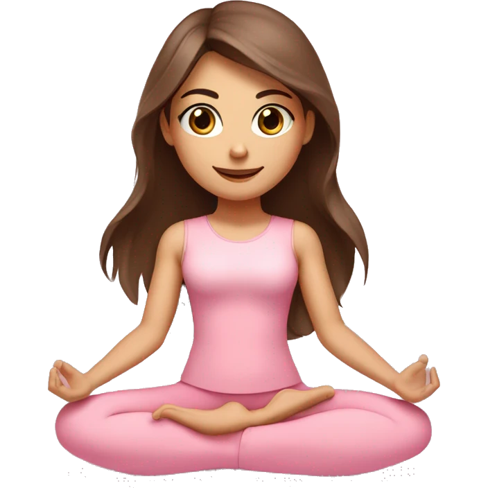 Brunette long hair and brown eyes yoga beautiful girl in light pink pink pink clothes sitting on a yoga mat emoji