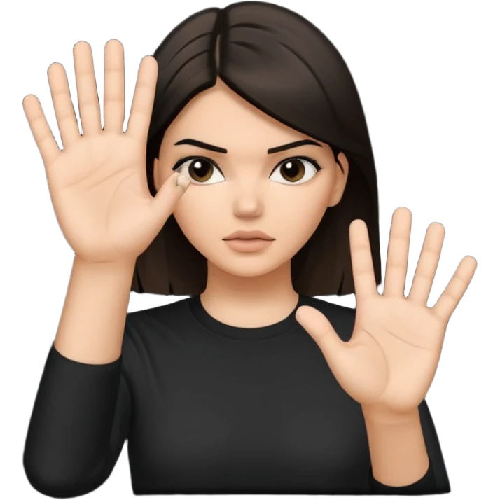 kendall jenner looking anoyed and showing her palm which is small signalising stop emoji