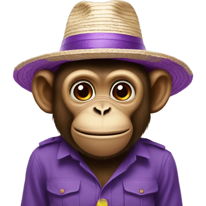 monkey with a straw hat and purple apple emoji