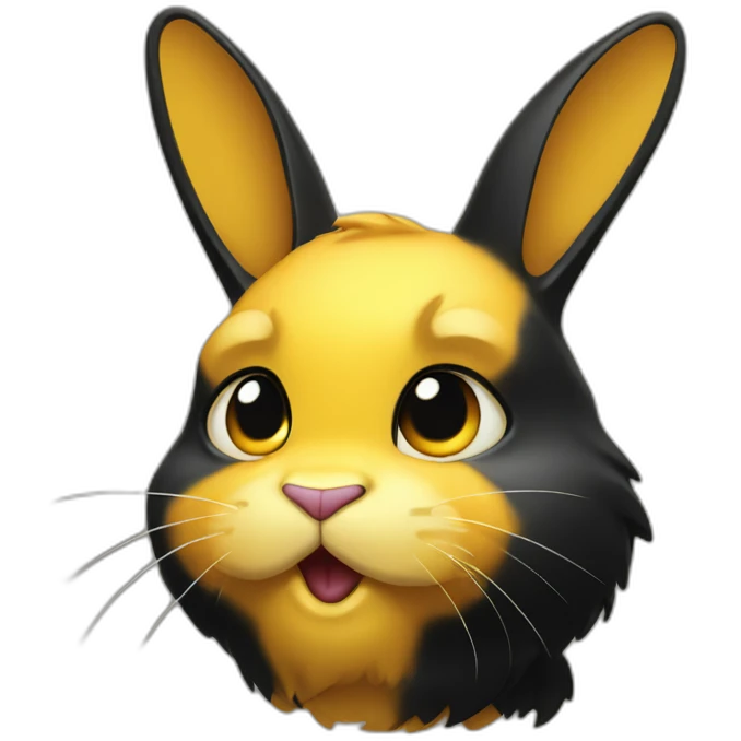 fierce looking yellow and black colored bunny facing to the right emoji