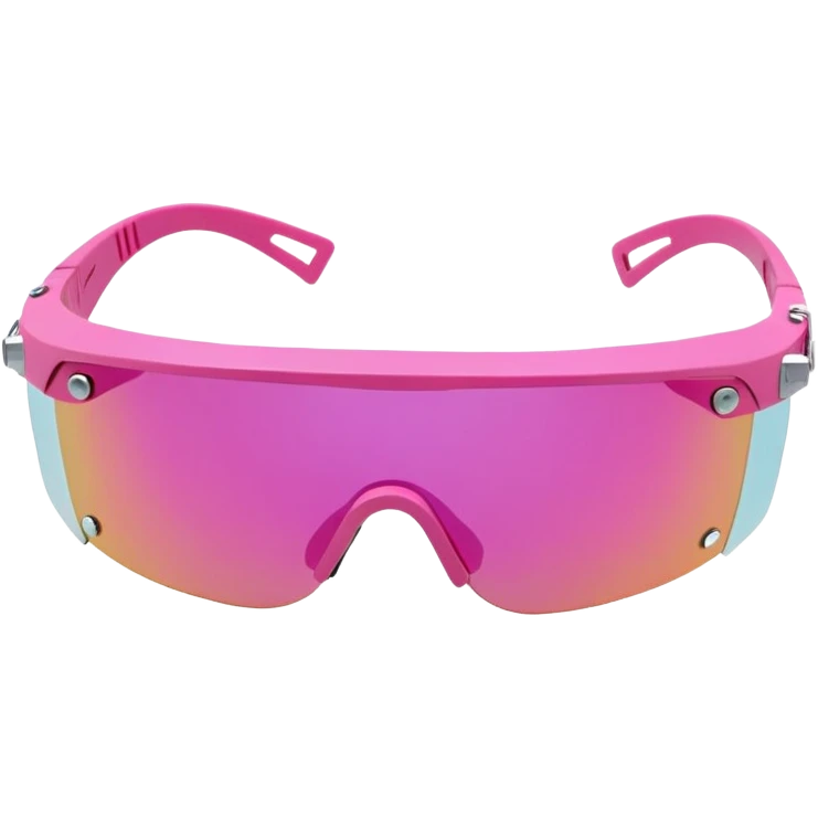 sporty pink shield visor sunglasses with ultra thick frame and decorative side screws, industrial heavy-duty look, massive build, one-piece lens emoji