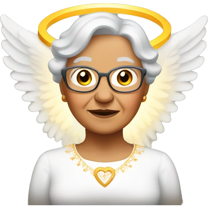 Hispanic grandma with angel wings and a halo emoji