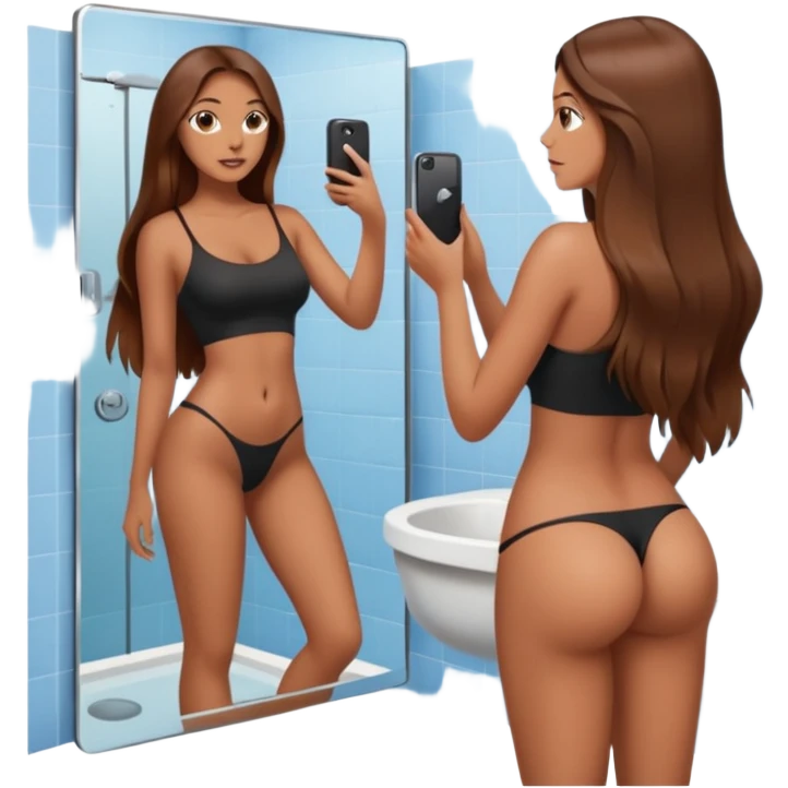 Naked woman mirror selfie full body big butt emoji