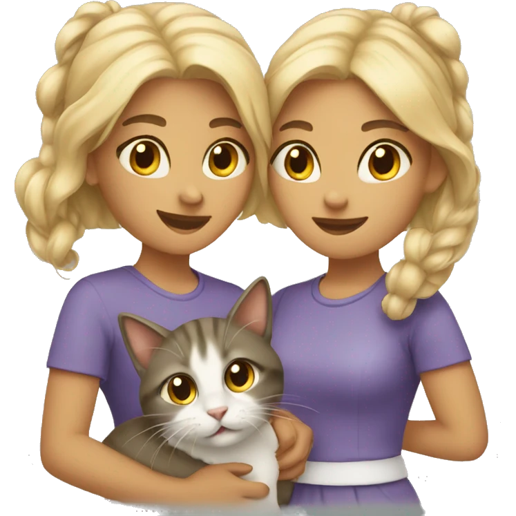 Two girls and two cats emoji
