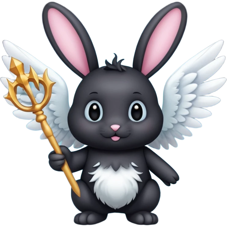 Black bunny with wings and with wand  emoji