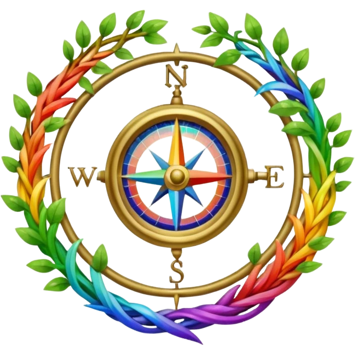 rainbow crystal compass wrapped in vines emoji