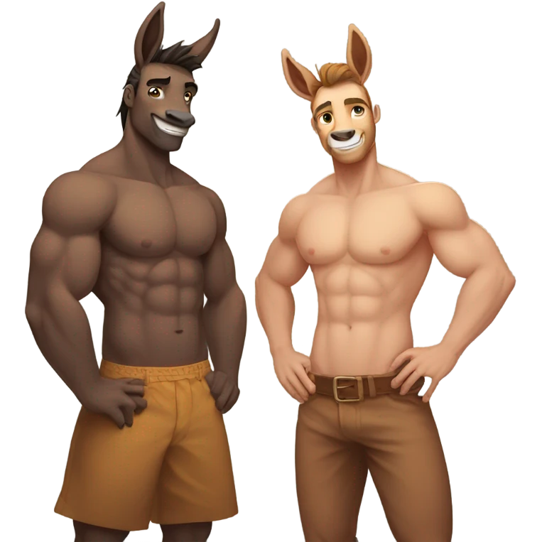 Donkey, shirtless, anthro, male, muscular, couple, abs emoji