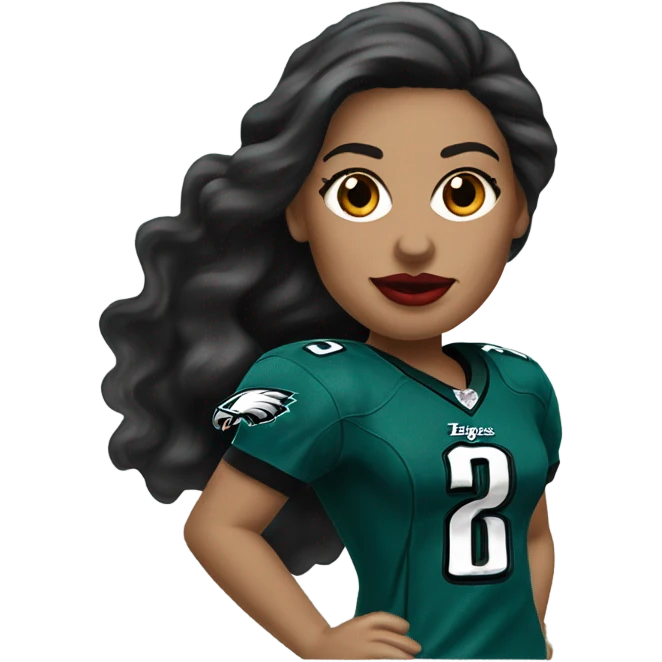  White skin female dark hair red lips wearing Philadelphia Eagles jersey emoji