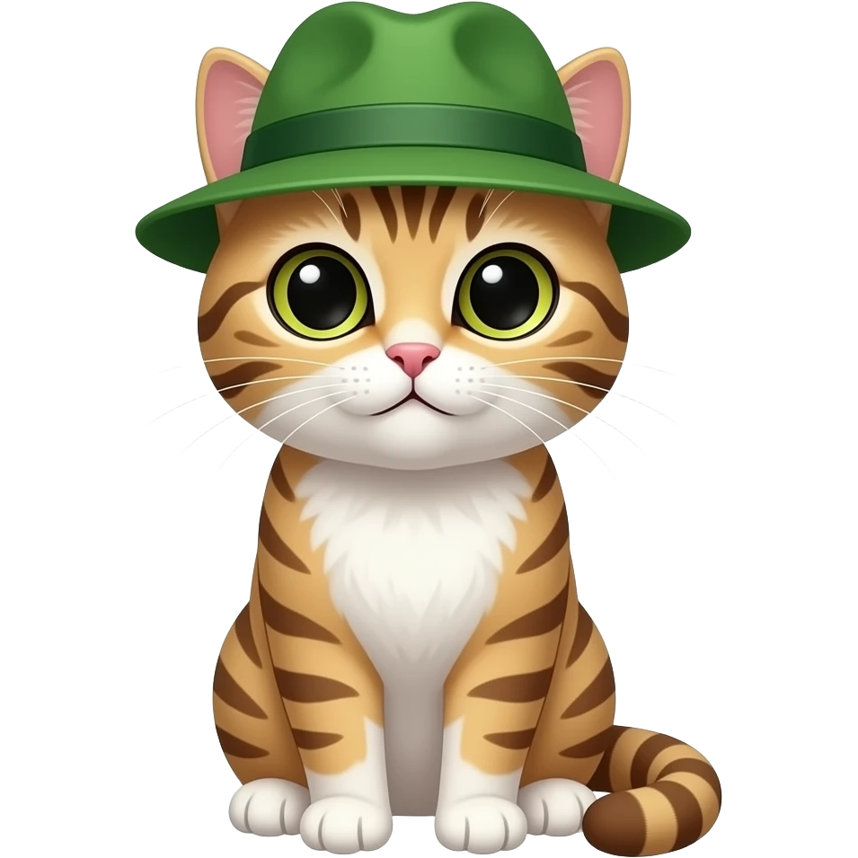cat in a sit position wear a green hat emoji