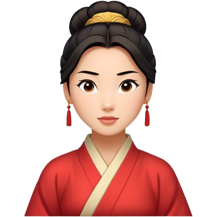 Cinematic Timeless Mulan Portrait Emoji, rendered in a clean vector style. Depict Mulan with warm, light-toned skin, neatly styled dark hair in a traditional bun, and a serene, confident expression, dressed in a simple traditional robe with minimal decoration. The image is highlighted by a soft, inviting glow and a subtle glowing outline, capturing enduring beauty and quiet strength. emoji