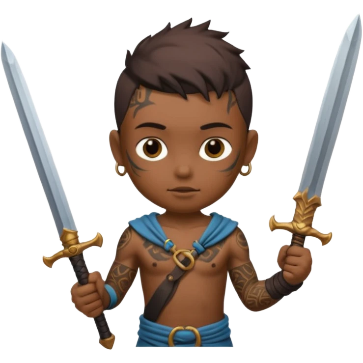 tattoed warrior ancient kid holding sword emoji